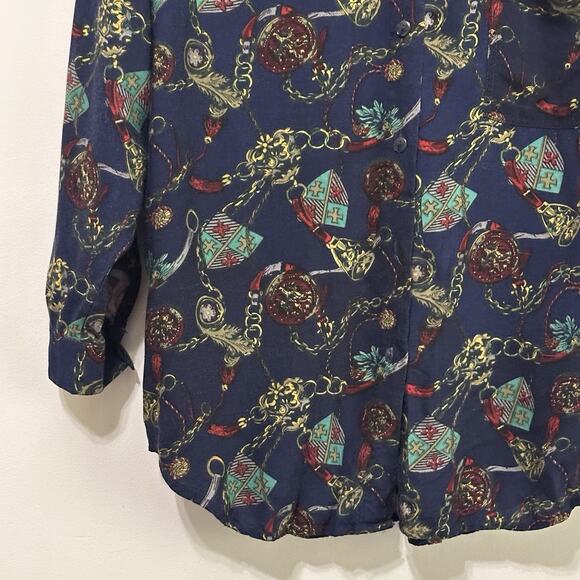 Sorrel Plus Blouse 18 Vintage Button Front Chains Crests Rayon Long Sleeve Top - Picture 4 of 9